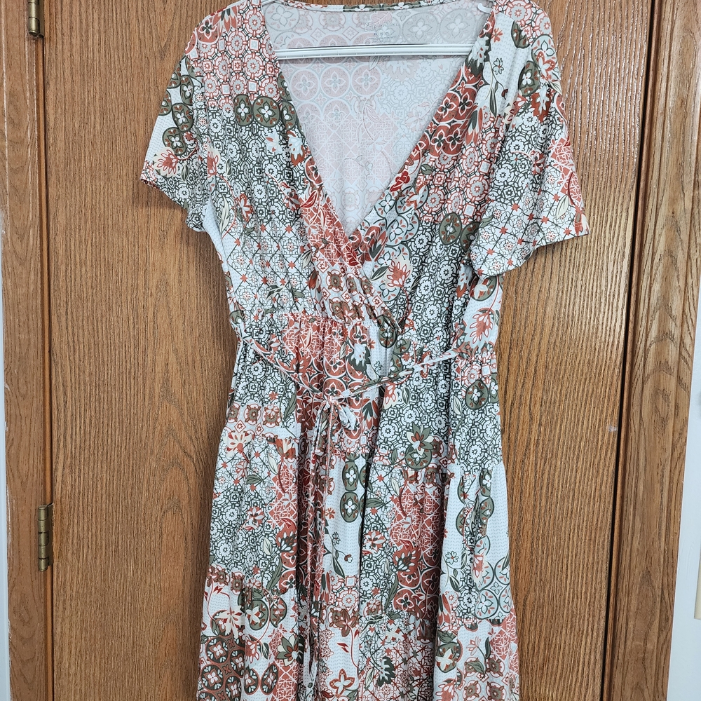 No Boundaries Green and Pink Flutter Sleeve Midi Sundress
